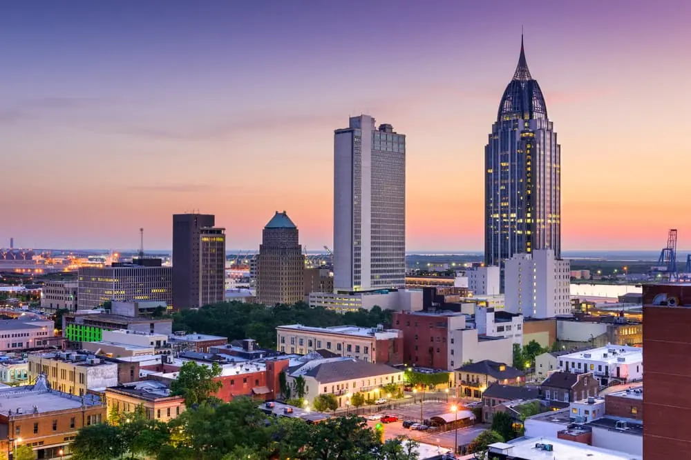 Aerial view of Downtown Mobile, Alabama.