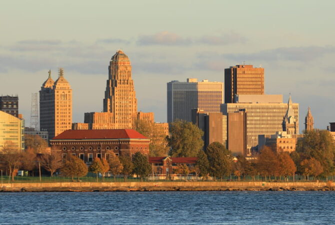 Waterfront city skyline of Buffalo, New York.