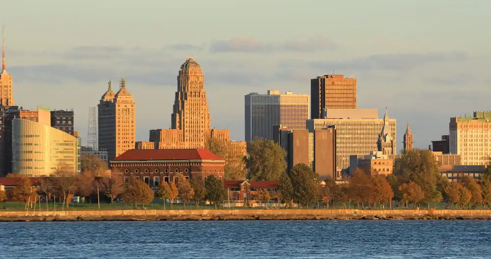 Waterfront city skyline of Buffalo, New York.