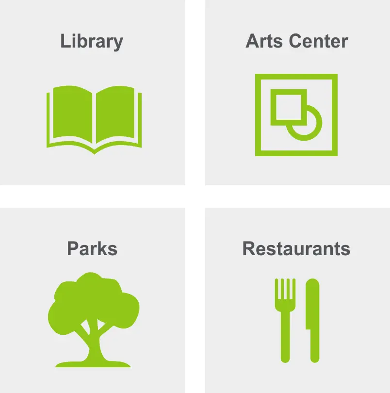 Activities in Lakewood Village include a library, arts center, parks, and restaurants.
