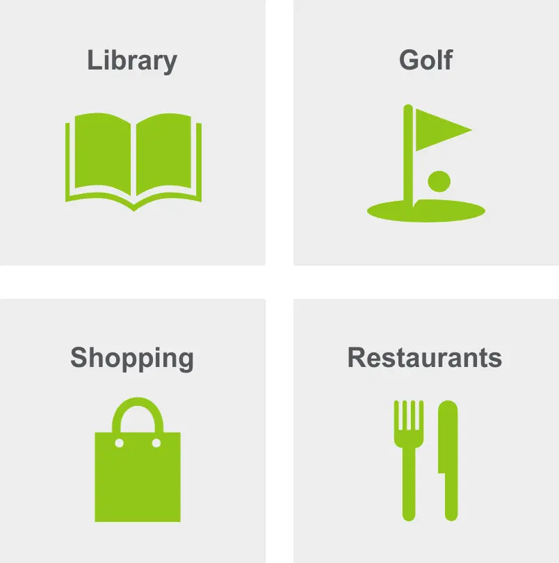 Activities in New Scotland include a library, golf, shopping, and restaurants.