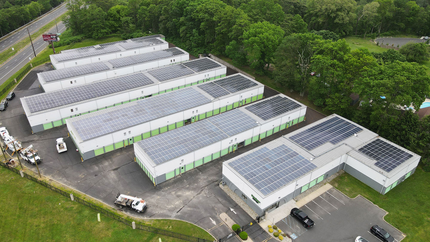 Aerial View of Extra Space Storage in Neptune, NJ with Community Solar Panels