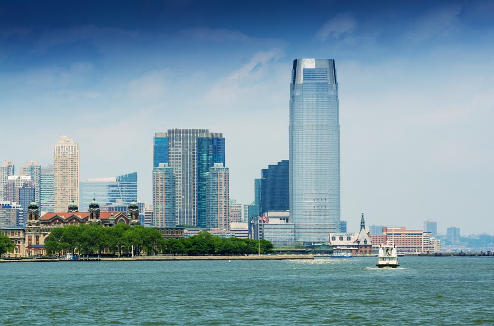 The skyline of Jersey City is pictured.