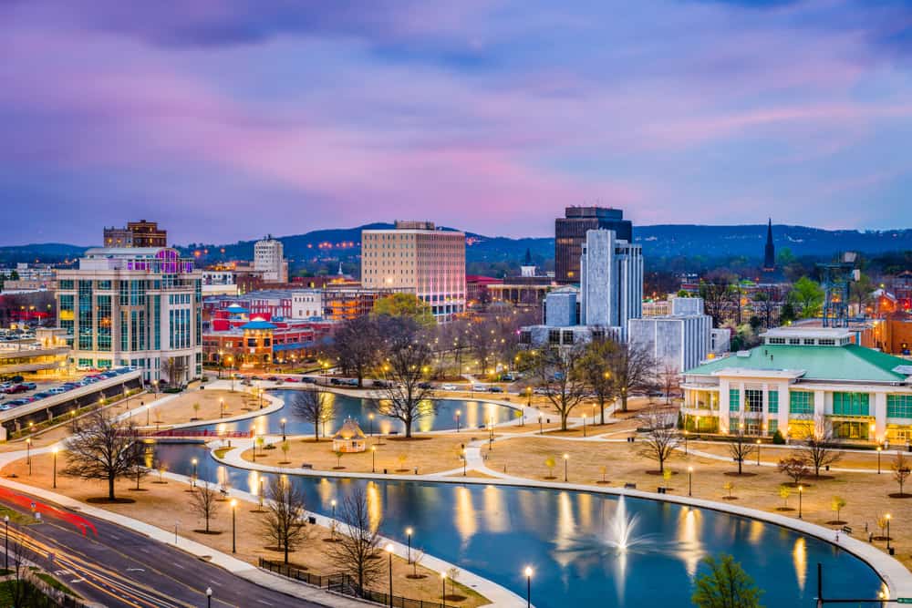 Huntsville, Alabama cityscape at dusk