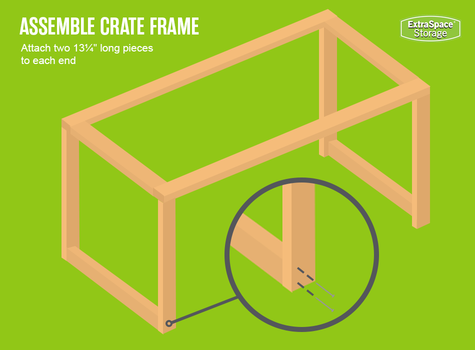 Illustrated graphic showing where to insert the nails into the crate frame