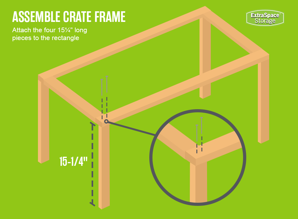 Illustrated graphic showing where to insert the nails into the crate frame