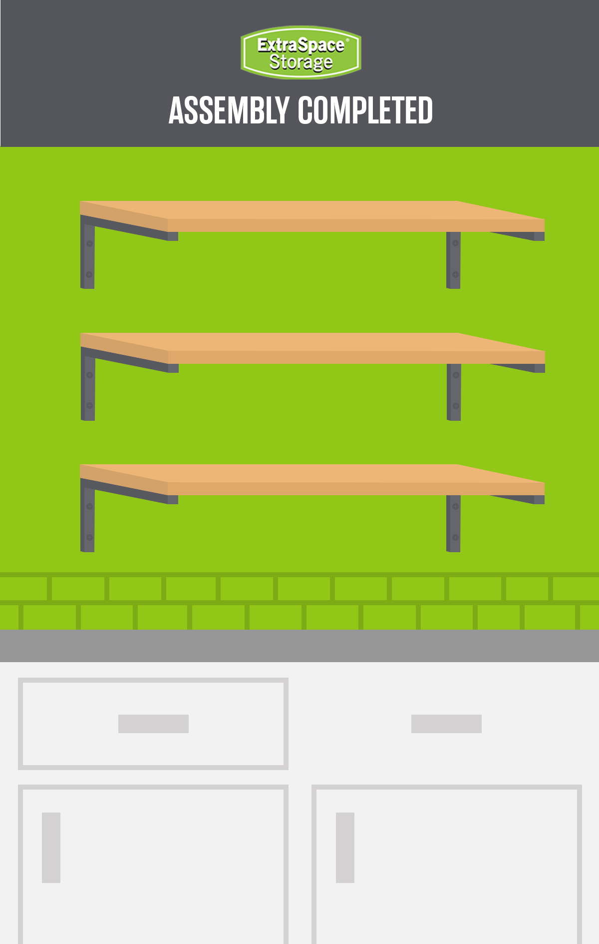 An illustrated graphic of kitchen shelf assembly completed. 