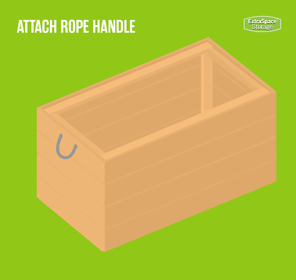 Illustrated graphic showing rope handles being attached to the crate