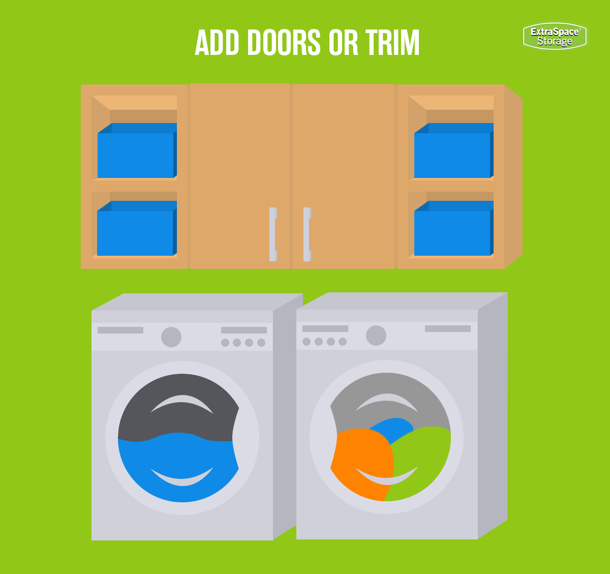 Adding doors and trim to DIY laundry cabinets