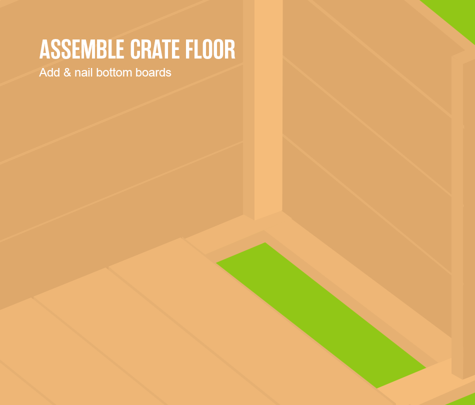 Illustrated graphic showing how to assemble the crate floor