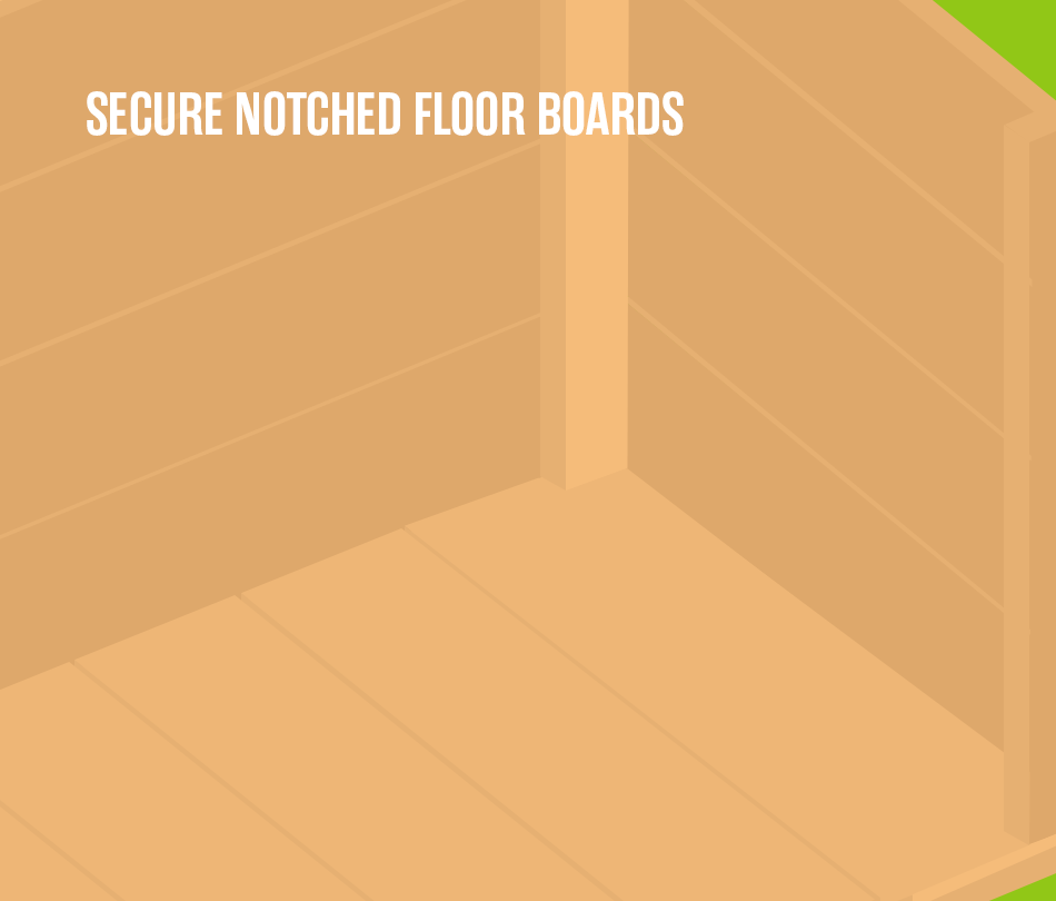 Illustrated graphic showing a secure notched floor board