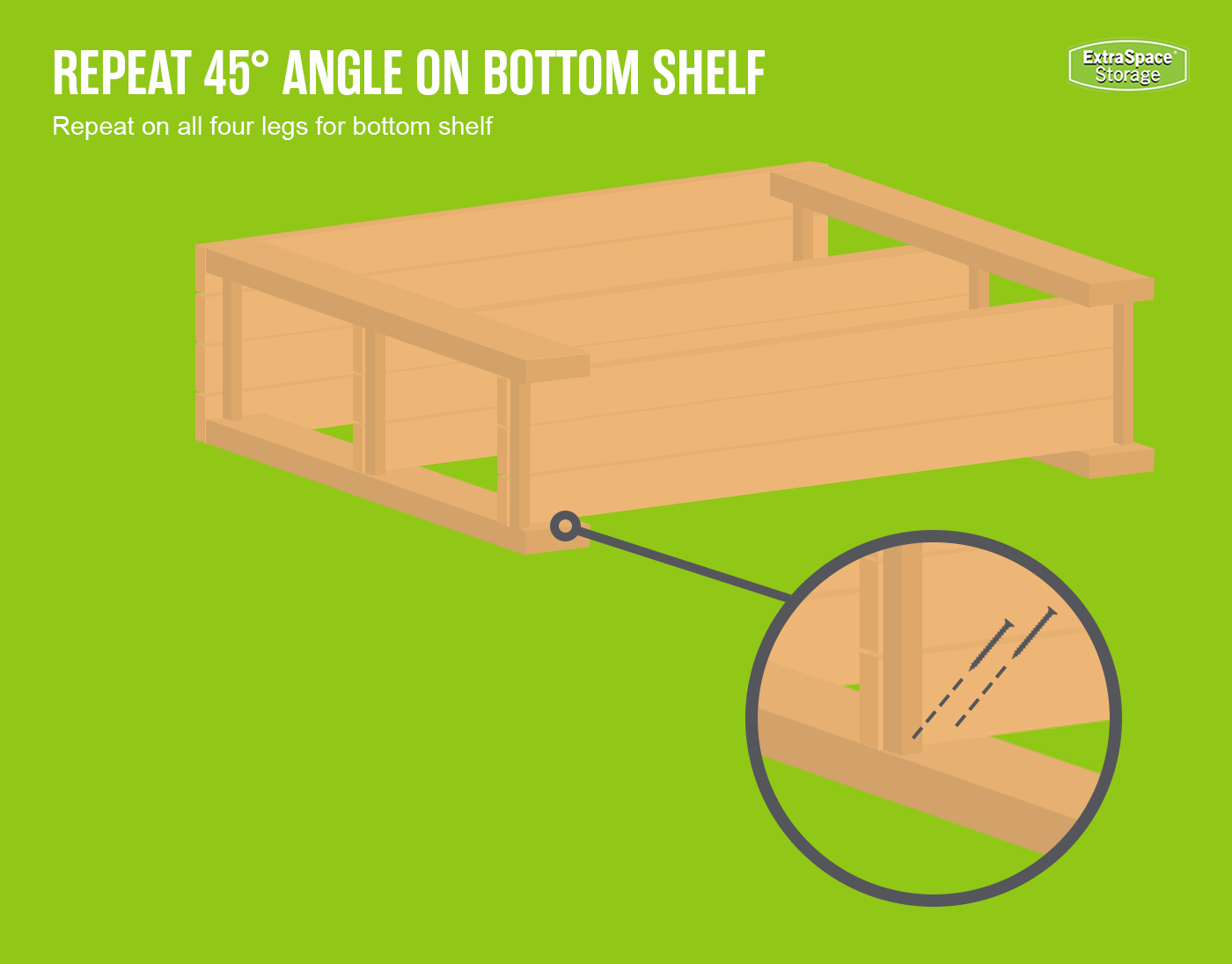Repeat screw placement on the bottom shelf. 