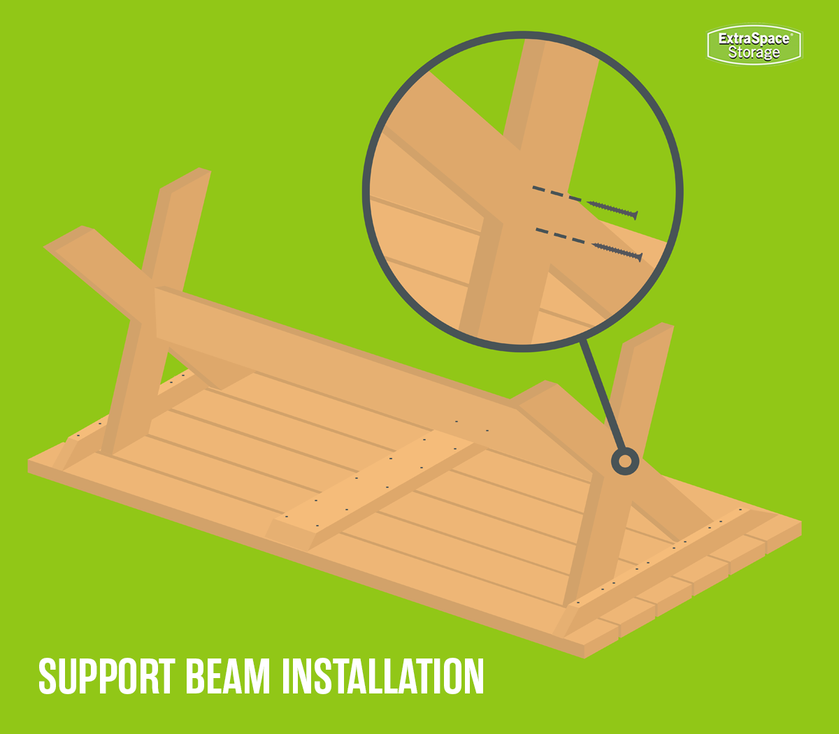 illustrated graphic showing how to attach the support beam
