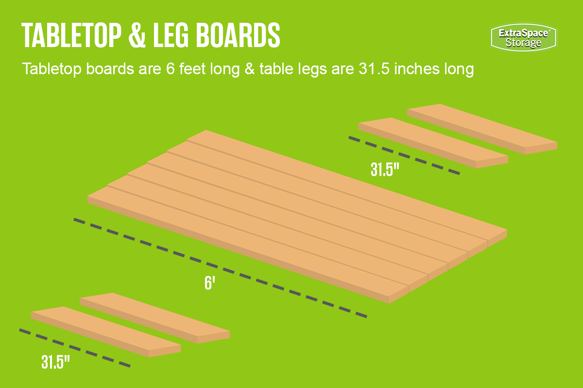 illustrated graphic showing the top of the table and leg boards for the picnic table