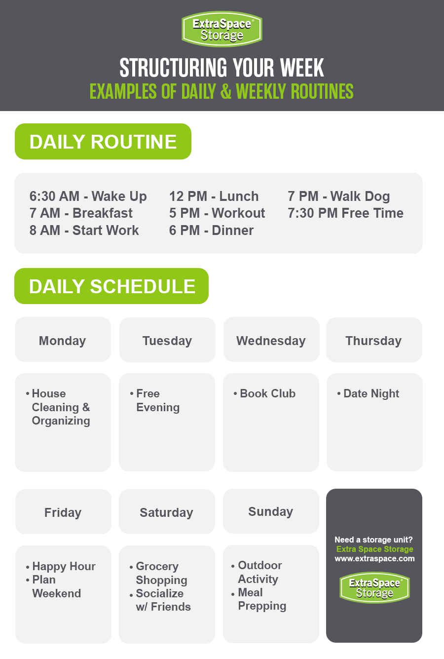 Examples of weekly and monthly schedules
