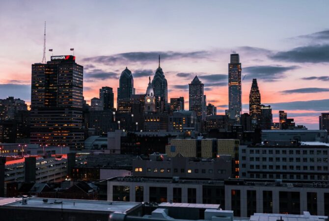 Philadelphia cityscape dusk