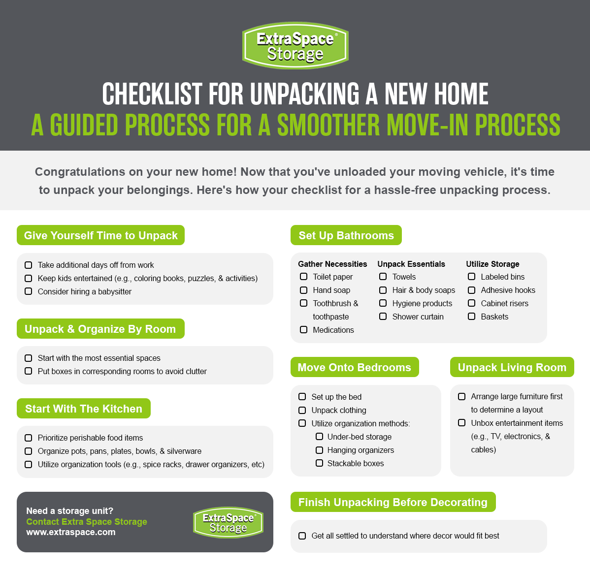 Checklist For Unpacking a New Home
