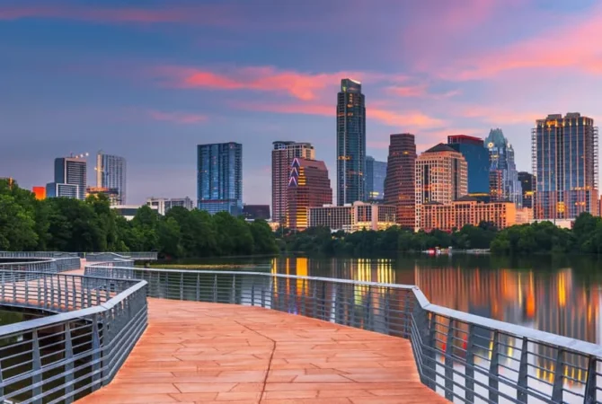Austin skyline overlooking a bridge