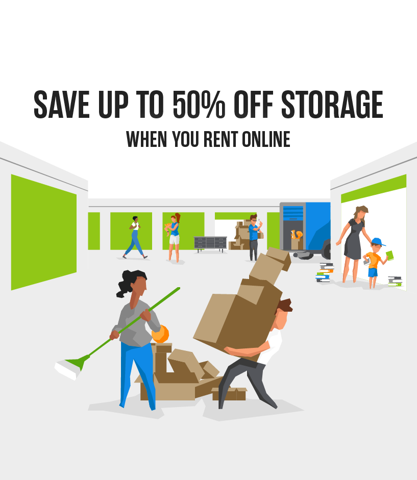 Extra Space Storage "Rent Online To Save Up To 50% Off On A Storage Unit"