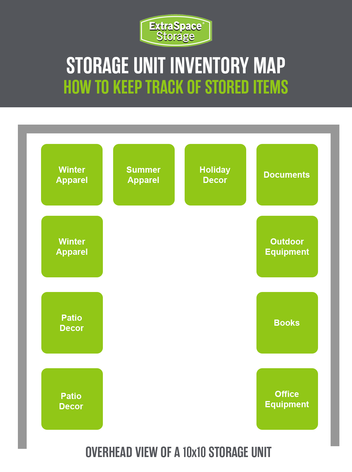 Example of how to map out what's in a storage unit 