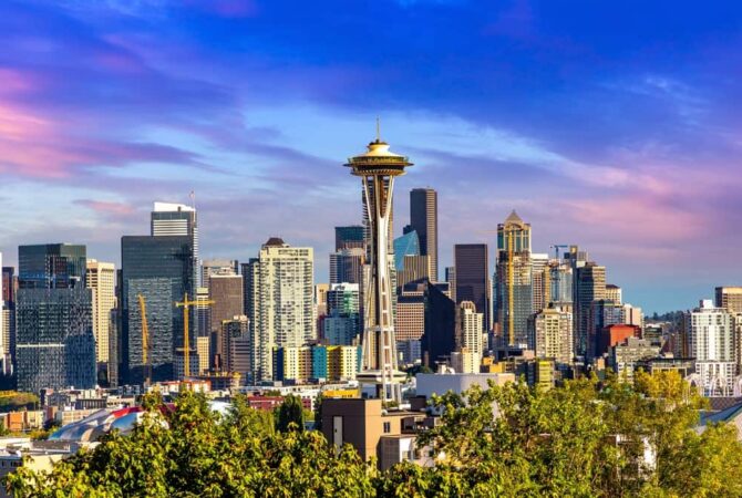 Seattle, WA afternoon skyline, featuring the iconic Space Needle