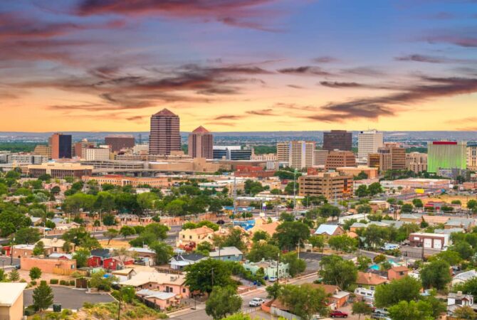 A skyline view of Albuquerque.