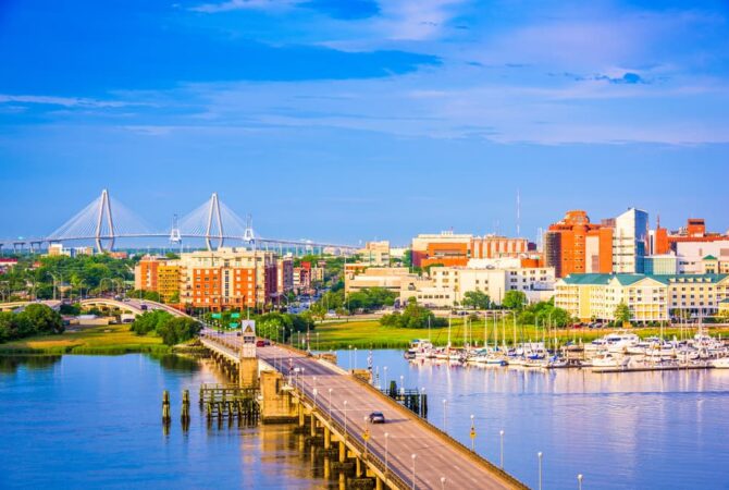 Overhead shot of Charleston from across the river