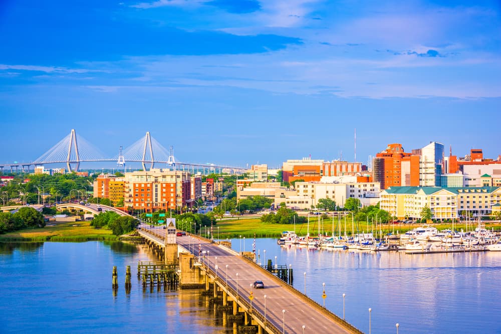 Overhead shot of Charleston from across the river