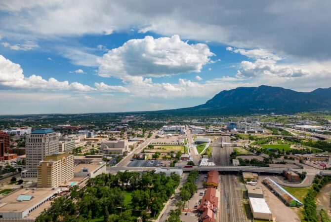 Overhead view of the Colorado Springs skyline