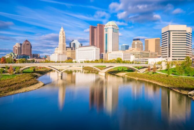 View of the Columbus skyline from the waterfront