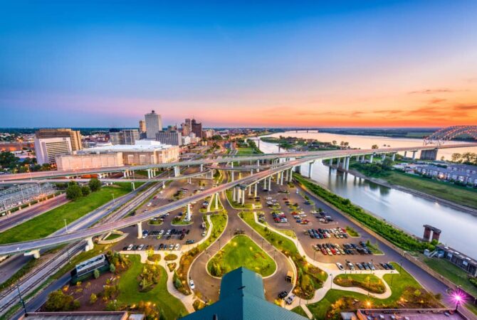 Overhead view of Downtown Memphis