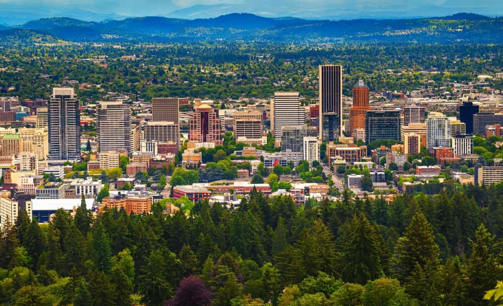 A skyline photo of Downtown Portland.