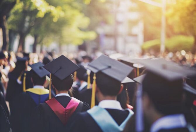 Students with their cap and gowns for graduation