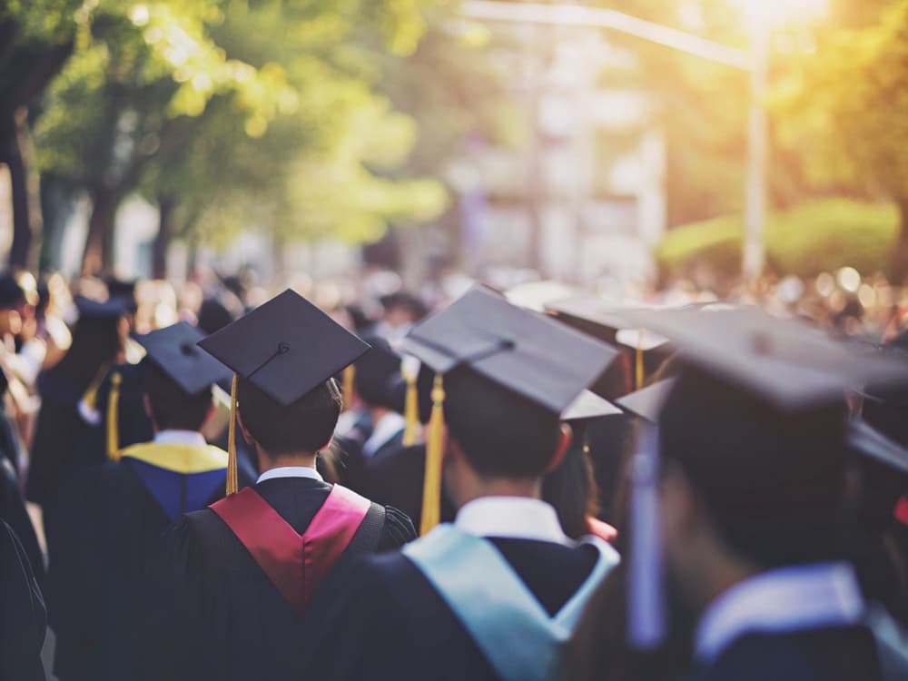 Students with their cap and gowns for graduation