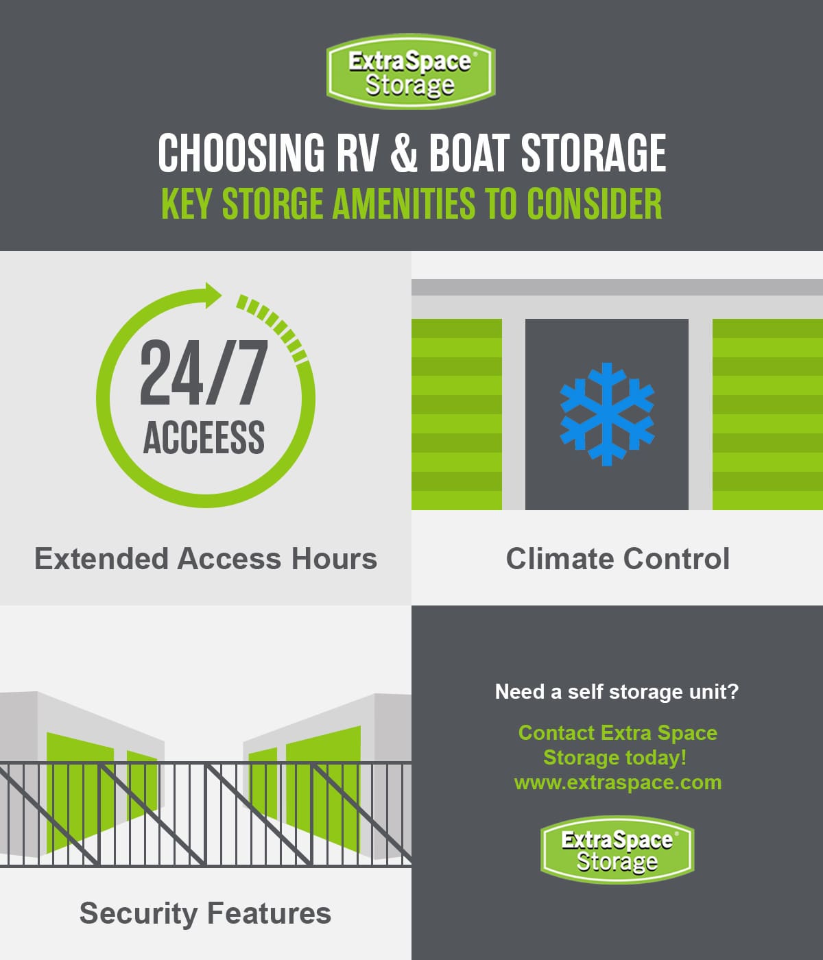 An infographic going over several different features to look out for at storage facilities.