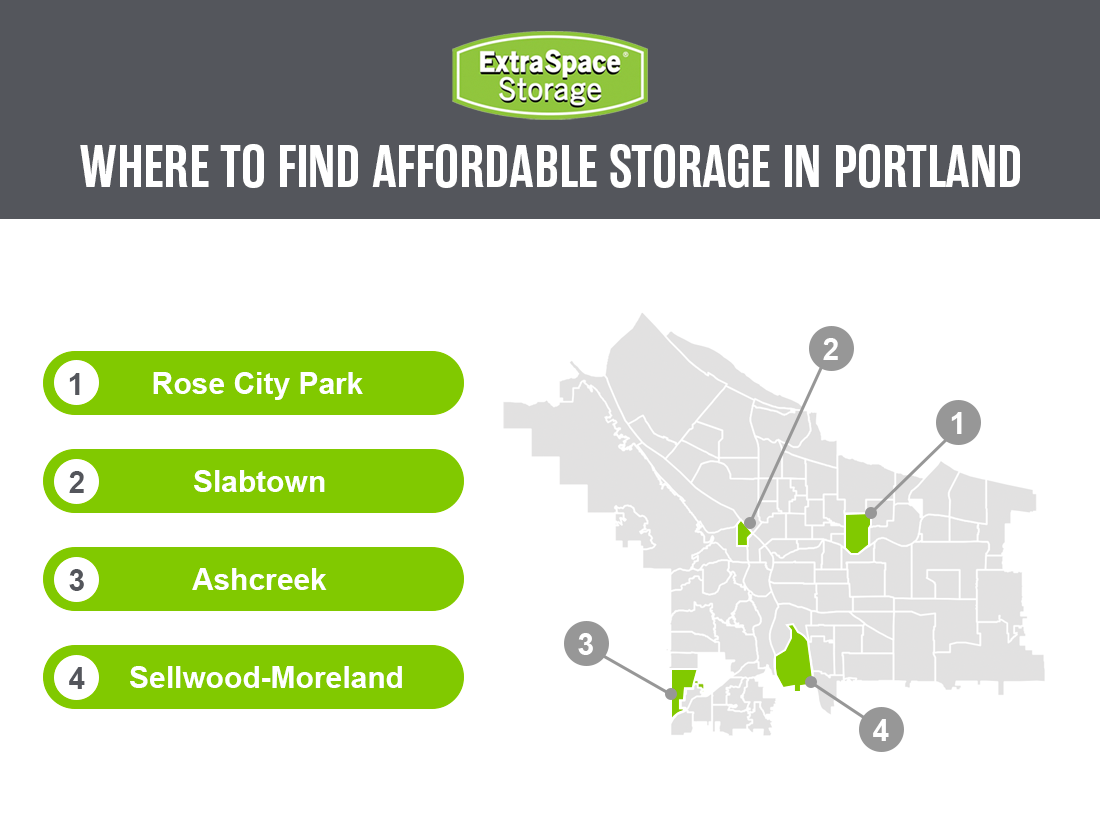 Find affordable storage in Portland neighborhoods like Rose City Park, Slabtown, Ashcreek, and Sellwood-Moreland.