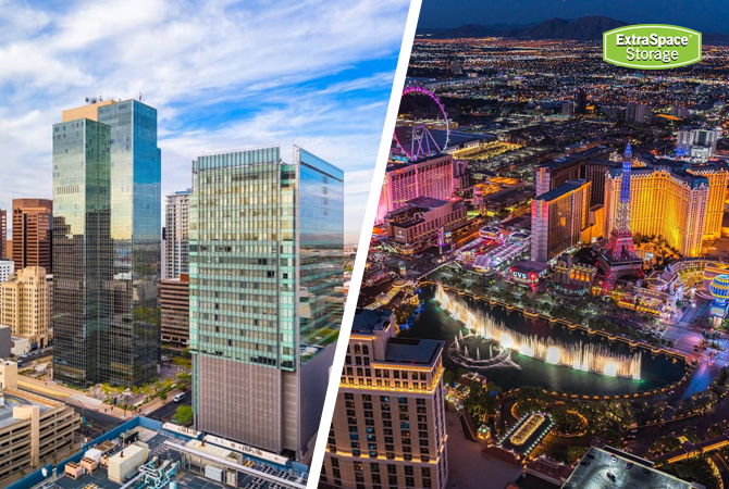 A skyline of Phoenix and Las Vegas side by side.