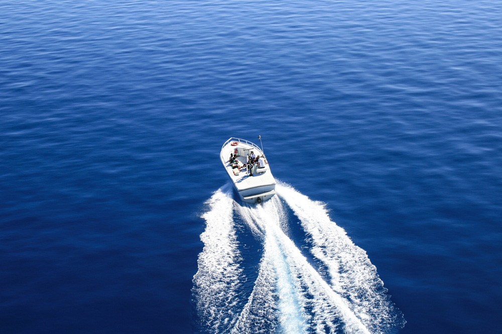 Speedboat on water. Illustration of a fast speedboat on the water